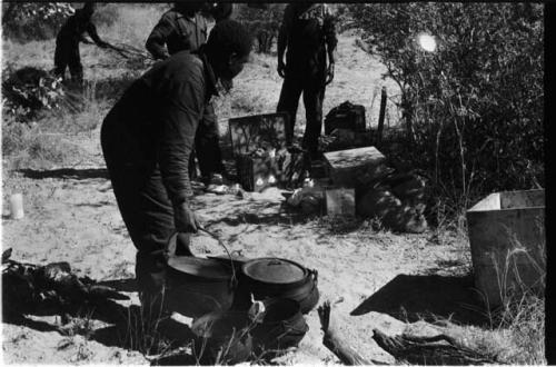 Expedition members setting up camp