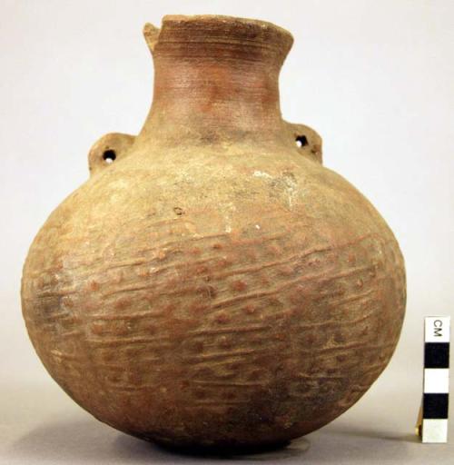 Pottery vase, red, stamped