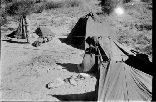 Expedition members setting up tents