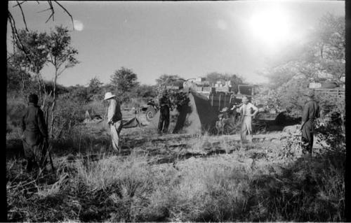 Expedition members preparing for brush fire