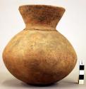 Pottery vase, red, incised about neck