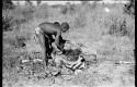 Oukwane and !Gai cutting up a gemsbok