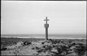 Monument on beach, with seals in background