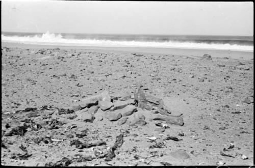 Pile of stones and bones on beach