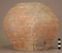 Large pottery urn - mottled red and grey ware; herring bone pattern