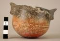 Small pottery bowl - Red Polished I Ware. Incised geometric and circular designs