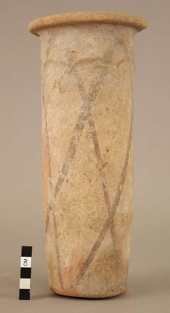 Jar, pottery, cylindrical, painted geometric design