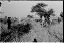 Elizabeth Marshall Thomas, Casper Kruger, John Marshall, Laurence Marshall, and three expedition members standing in a field with a mamba hole