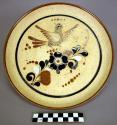 Rustico ware polychrome luncheon set with owl ,bird +plant motif