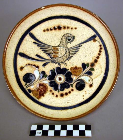 Rustico ware polychrome luncheon set with owl ,bird +plant motif