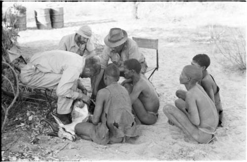 William Donnellan, Oukwane, and a group of people naming the parts of the animal