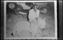 Simon Molamo with dead lion (copy of Polaroid photograph)