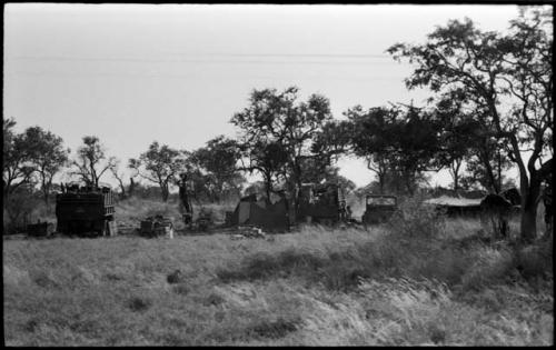 Expedition camp, and soft grass blowing in foreground