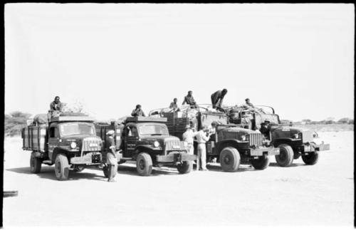 Expedition trucks lined up at Ghanzi