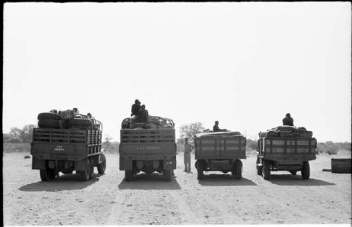 Expedition trucks lined up at Ghanzi, seen from behind