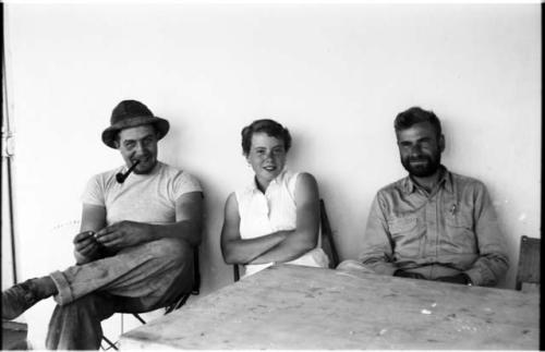 Casper Kruger, Elizabeth Marshall Thomas, and Daniel Blitz sitting at a table