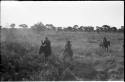 Men riding on horseback in grass