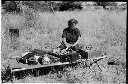 Elizabeth Marshall Thomas monitoring recording equipment