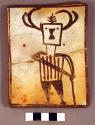 Tile, polacca polychrome style d. kachina & clown design. 12.5 x 10.0 cm.; Katsina name: Tcib (Antelope)