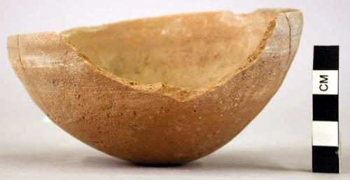 Ceramic bowl, brown, white ring, mended, sherds missing