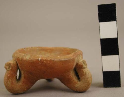 MIniature Red Ware bowl with 3 loop legs