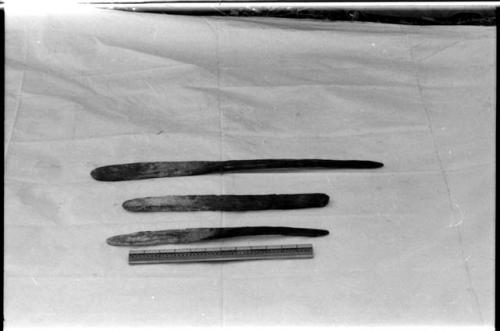 Three fire paddles and a ruler for measurement