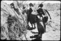 People performing the Eland Dance, dancing in a line around a skerm (copy of color slide 2001.29.8654)