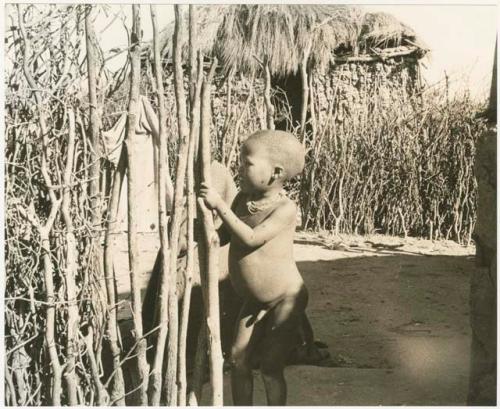 Boy (Boys's child) playing outside (print is a cropped image)