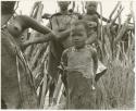 Child standing with three women in the background (print is a cropped image)