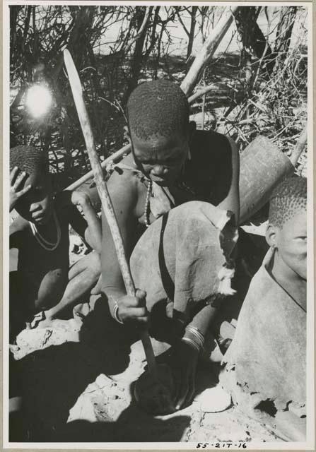 Woman with a digging stick in a tsama melon