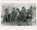 "Beautiful !Ungka and her cousin": Six girls sitting with wreaths of blossoms around their heads