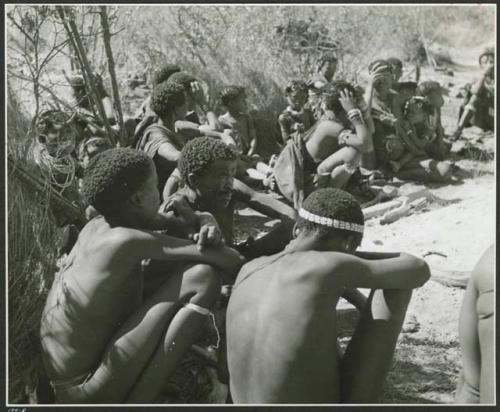 "Band 10  ≠Gao Hunch back #164 extended family": "Gao Hunchback" sitting with members of his band (print is a cropped image)