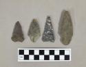 Chipped stone projectile points, including stemmed and triangular