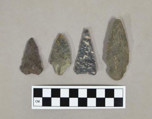 Chipped stone projectile points, including stemmed and triangular