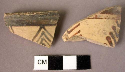 1 Rim potsherd; 1 potsherd - Mycenaean painted chevrons