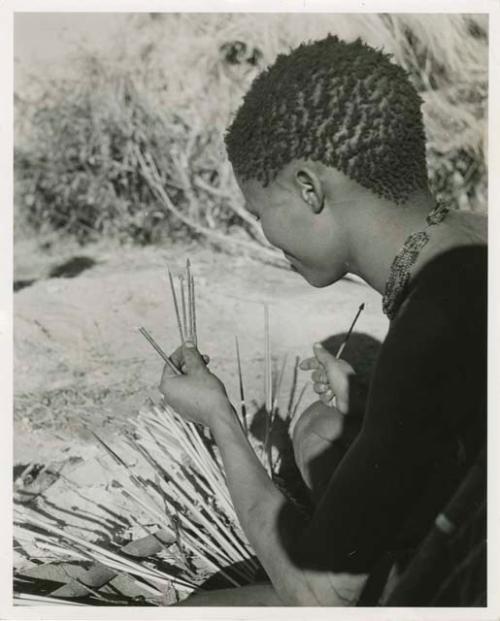 [No folder title]: //Ao looking at arrows, close-up view from over his shoulder (print is a cropped image)