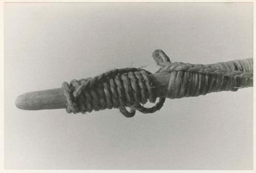 Hunting equipment: Bow string and sinew wrapping, close-up (print is a cropped image)