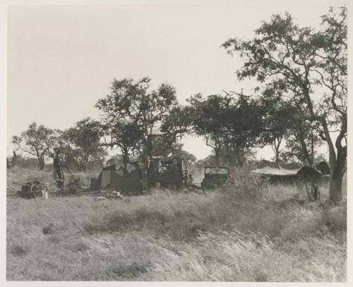 Expedition camp, and soft grass blowing in foreground