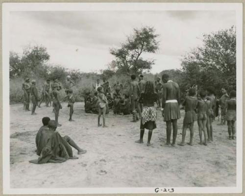 The March 1 daytime curing dance at Cho/ana, group of people with others from Muremi's kraal present (print is cropped image)