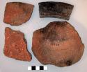 Ceramic, earthenware rim, body, and base sherds, shell-tempered, undecorated and incised
