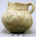 Pitcher. nearly spherical with wide mouth, low neck, rounded base, single handle