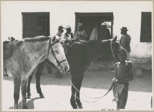 Group of boys standing in front of a building