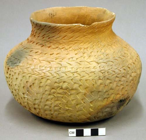 Jar, polacca polychrome style d. reproduction of primitive ware. 14.9 x 20.3 cm.