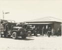 Trucks drawn up at Craille's trading post at Ghanzi

