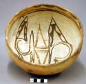 Bowl, polacca polychrome style c. int: zuni rain bird design; ext: slipped, no d