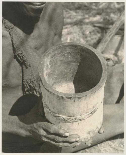 Person's hands holding a mortar


























