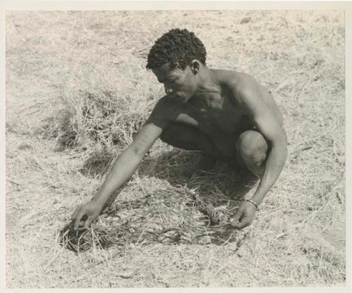 ≠Toma spreading a carrying net on the grass
























