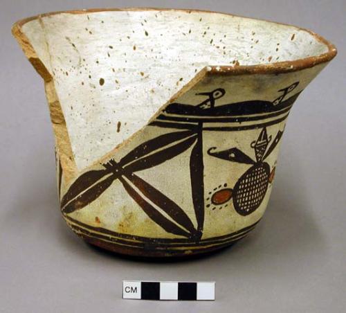 Bowl, polacca polychrome style c. int: splatter design; ext: plant design.