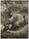"Waterhole / Gwia": Man and two boys at a waterhole at Gautscha (print is a cropped image)