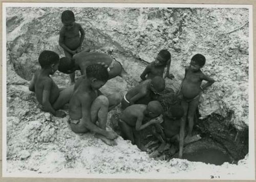 "Waterhole / Gwia": Children at waterhole (print is a cropped image)